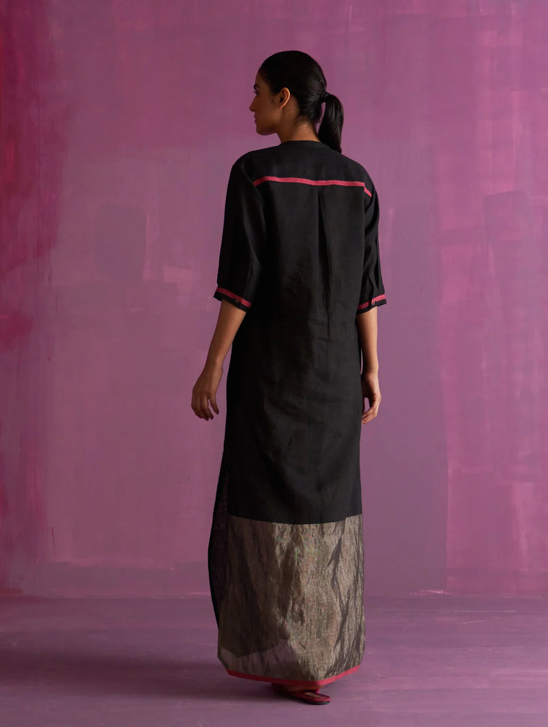 Faiza Metallic Linen Dress - Black linen by Manan in black color for women in Singapore