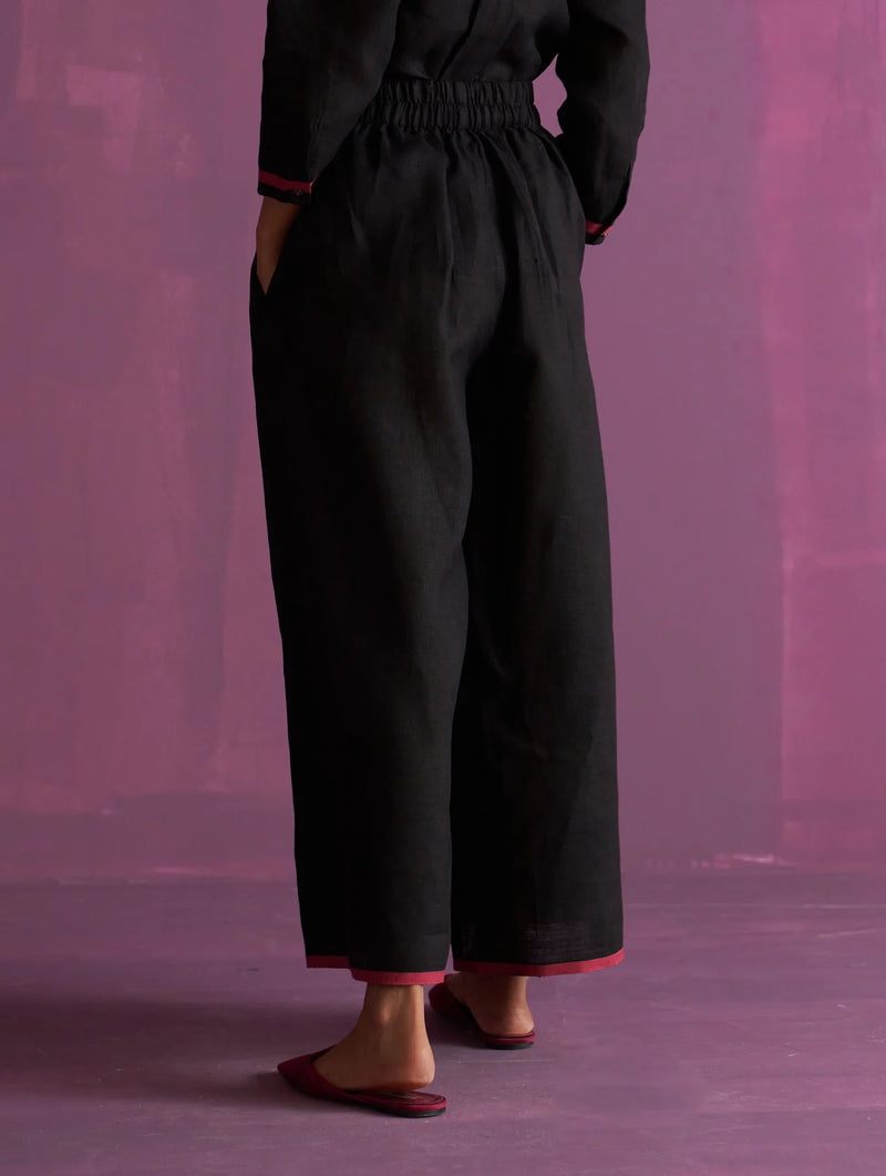 Inga Linen Pant - Black linen by Manan in black color for women in Singapore
