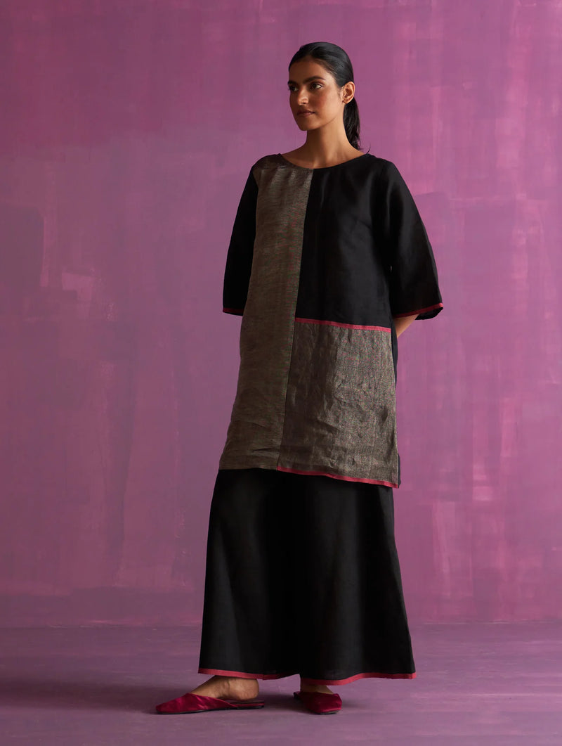 Ahana Metallic Linen Co-ord Set - Black linen by Manan in black color for women in Singapore