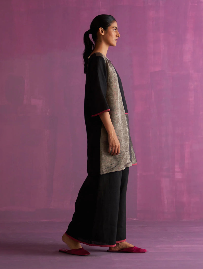 Ahana Metallic Linen Co-ord Set - Black linen by Manan in black color for women in Singapore