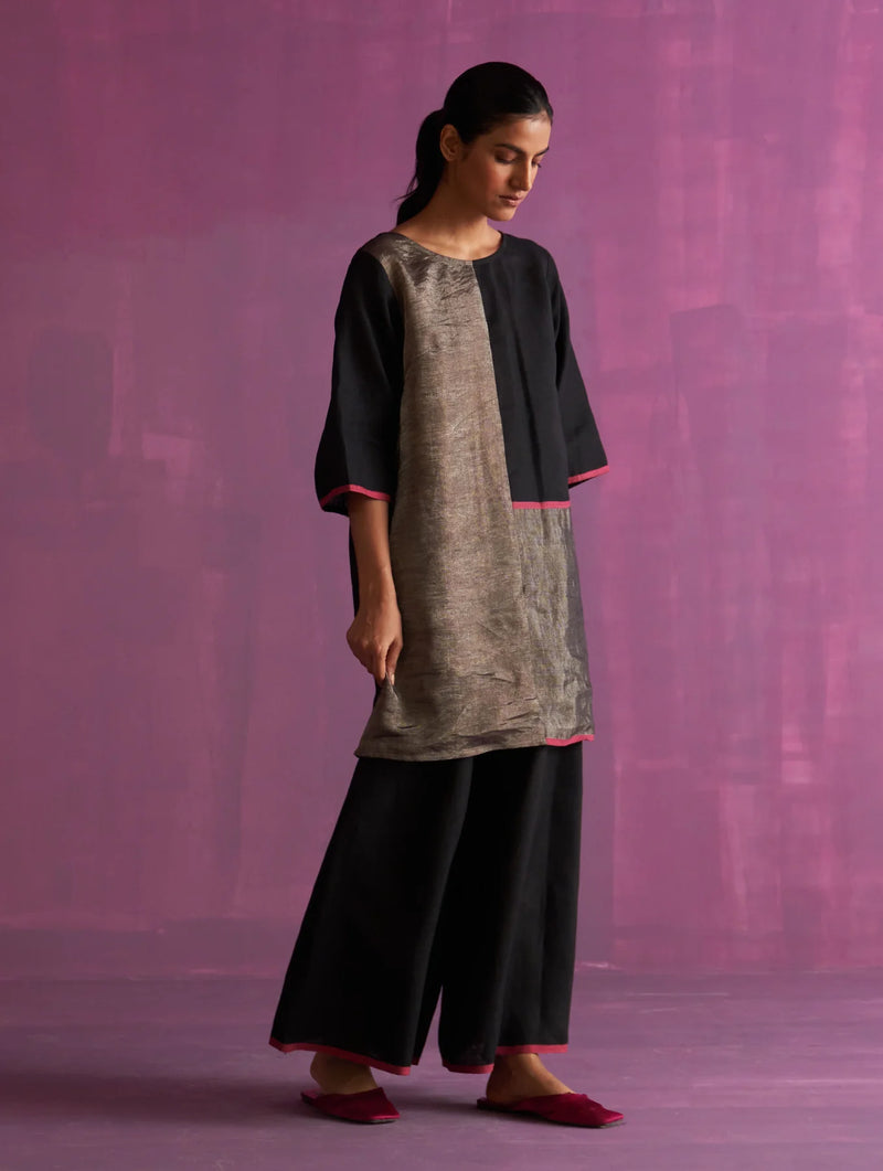 Ahana Metallic Linen Co-ord Set - Black linen by Manan in black color for women in Singapore