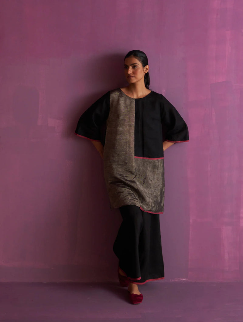Ahana Metallic Linen Co-ord Set - Black linen by Manan in black color for women in Singapore