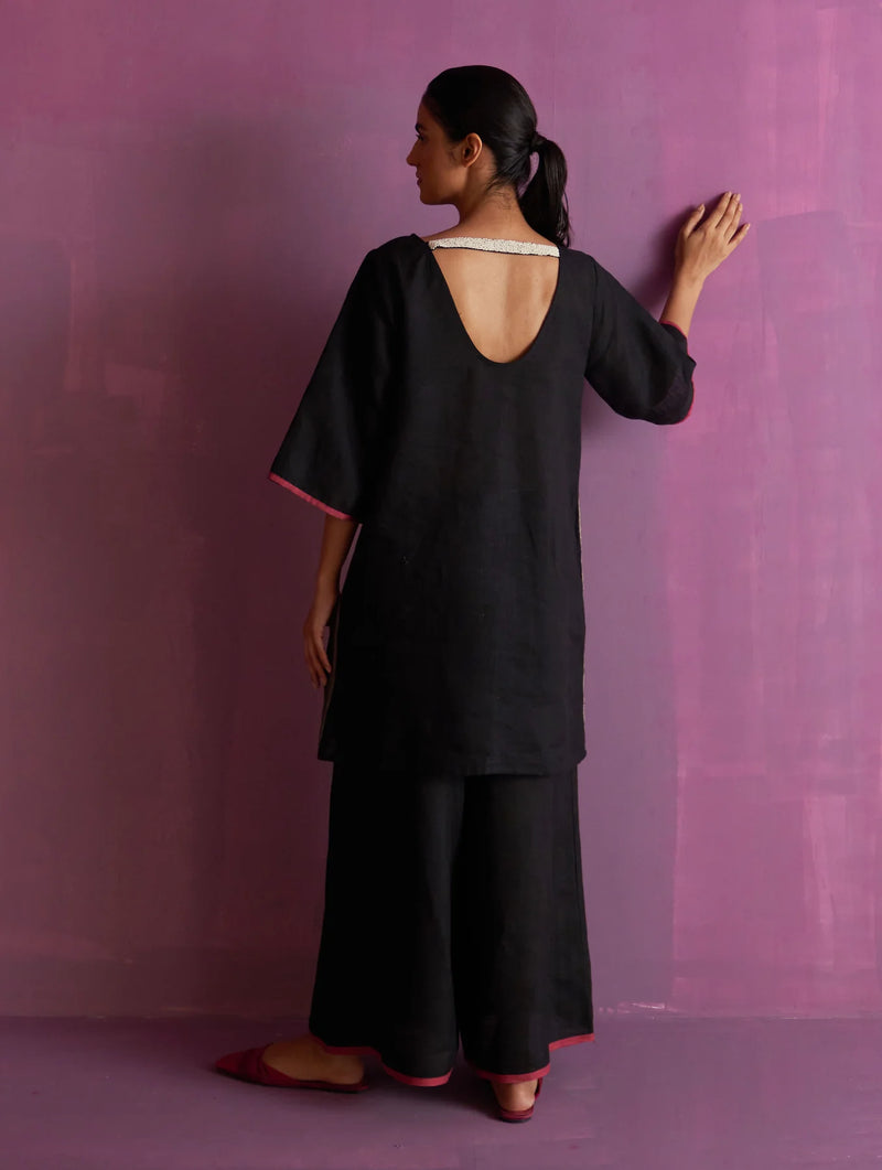 Ahana Metallic Linen Co-ord Set - Black linen by Manan in black color for women in Singapore