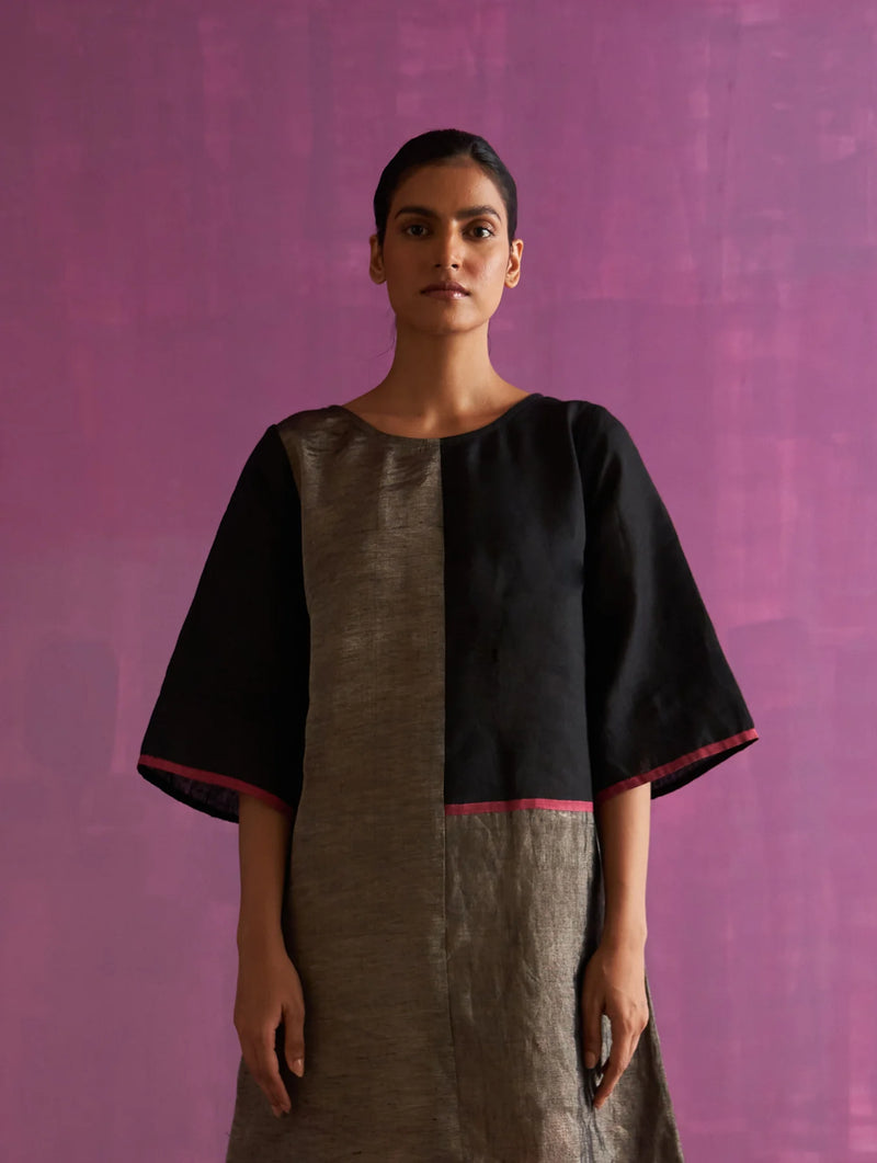 Ahana Metallic Linen Co-ord Set - Black linen by Manan in black color for women in Singapore