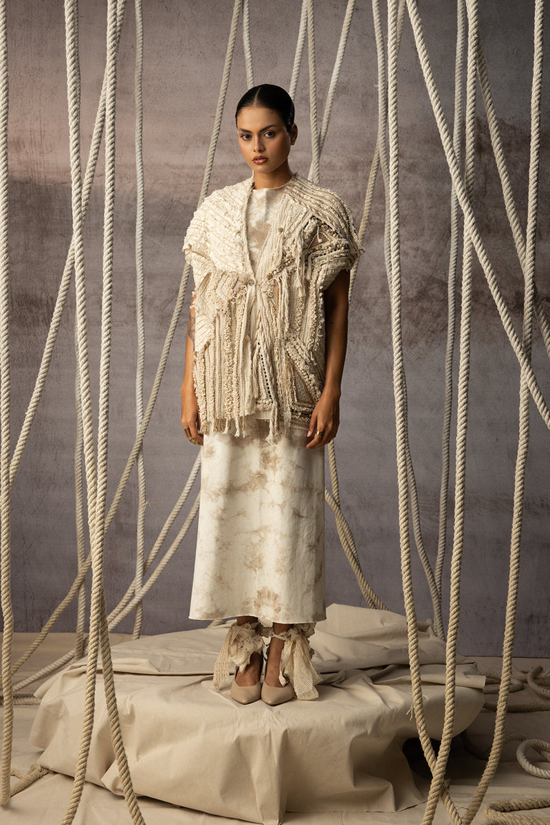Ivory Crushed Lace Embroidered Top crushed cotton jacket/overlay by Kritika Murarka in ivory for women in Singapore