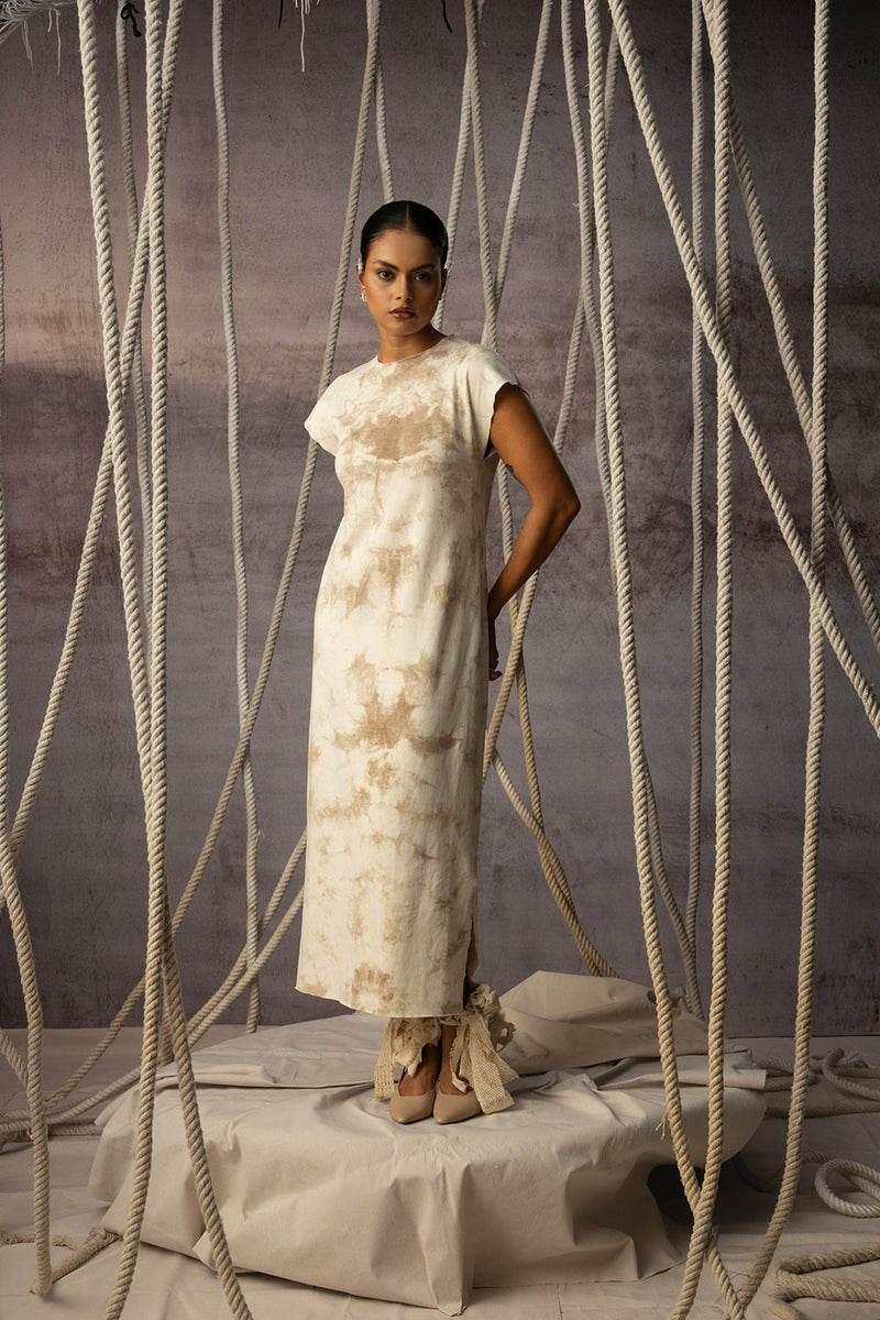 Ivory Hand-Dyed Knit Midi knit dress by Kritika Murarka in ivory for women in Singapore