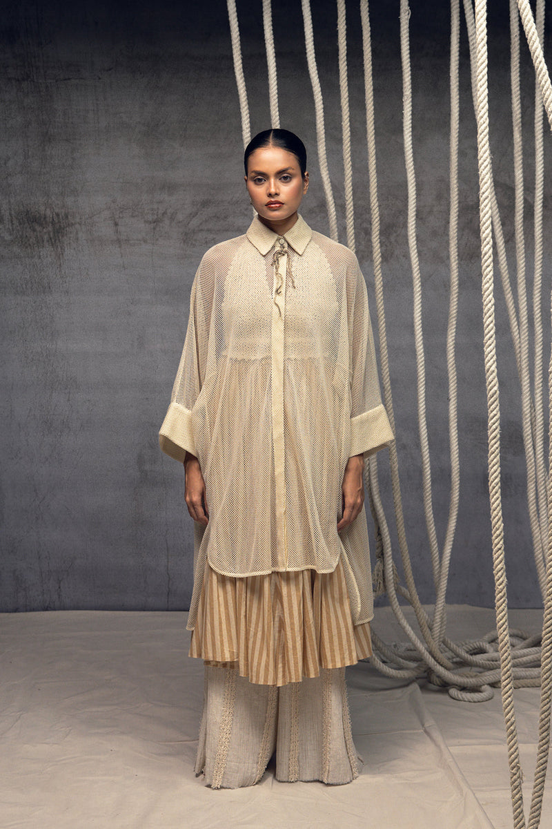 Ivory Open-Mesh Shirt Dress cotton open mesh top/shirt by Kritika Murarka in ivory for women in Singapore