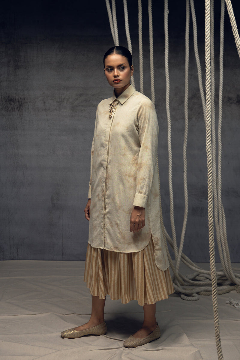 Ivory- Beige Linear Stripe Skirt mulmul skirt by Kritika Murarka in ivory for women in Singapore