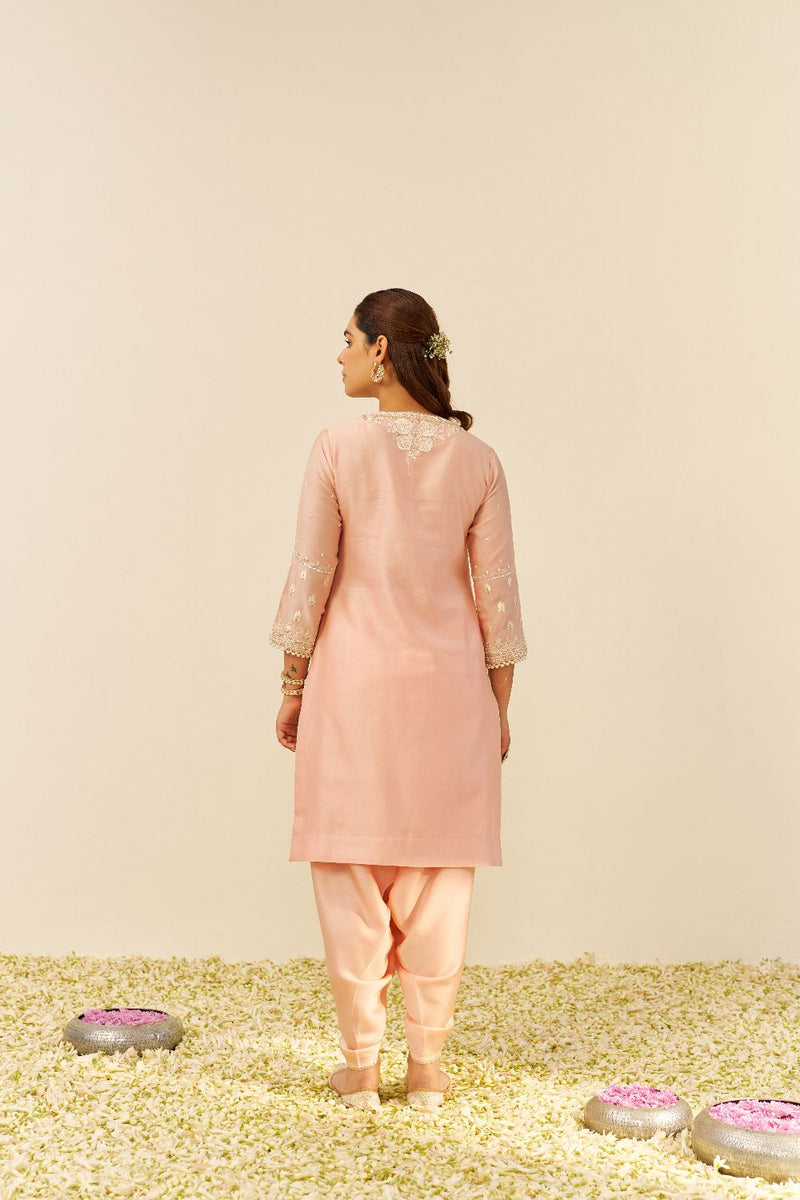 Zahra - Short Kurta With Dhoti-Off Rose silk by SHEETAL BATRA in pink color for women in Singapore