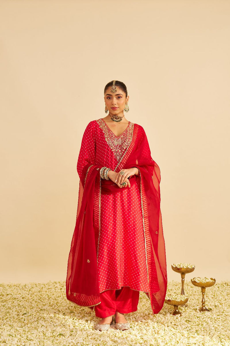 Amaya - Long Kaftan With Salwar-Deep Red silk by SHEETAL BATRA in red color for women in Singapore