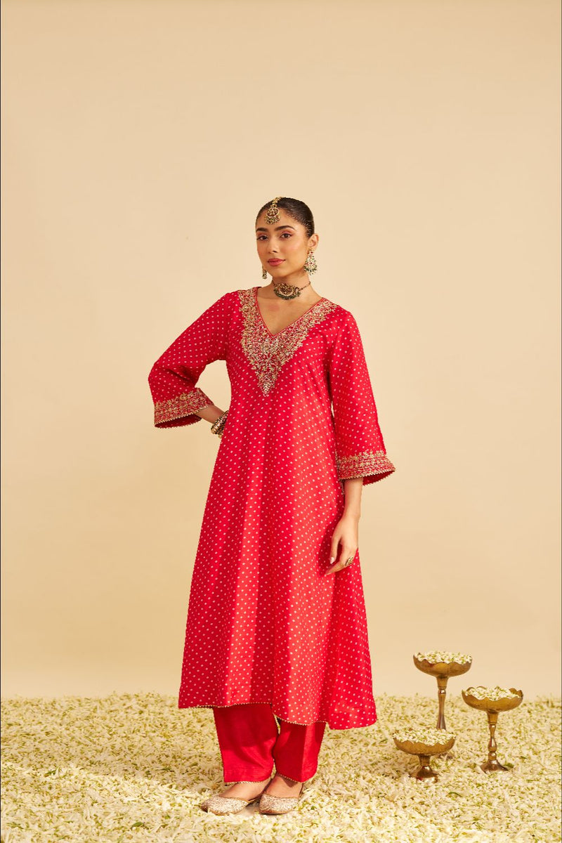 Amaya - Long Kaftan With Salwar-Deep Red silk by SHEETAL BATRA in red color for women in Singapore