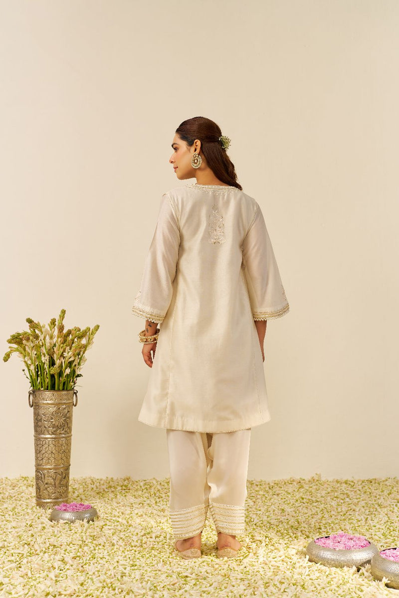 Aiza - Short Chauga With Salwar-Daisy Ivory silk by SHEETAL BATRA in ivory color for women in Singapore