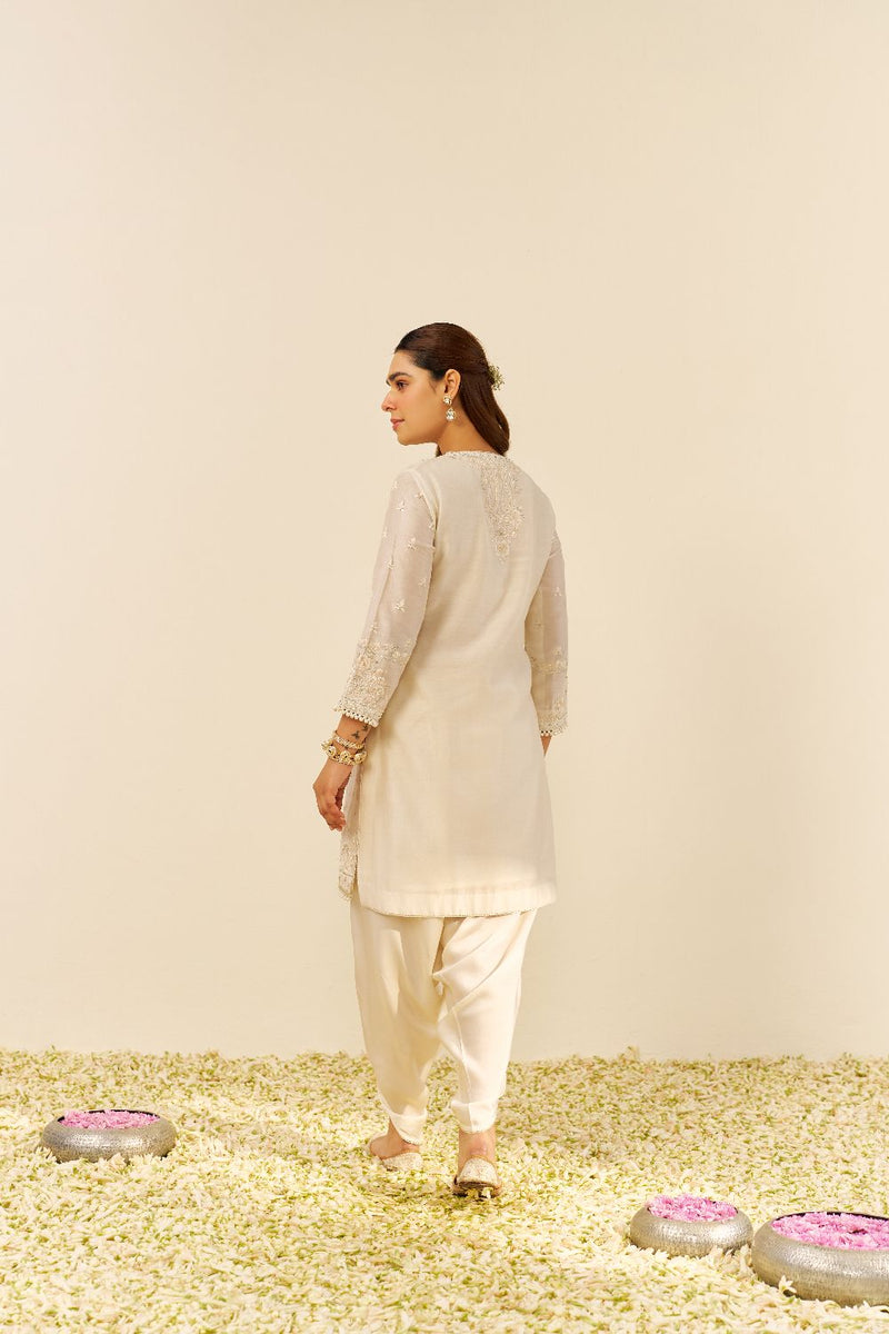Zaisha - Short Kurta With Dhoti-Daisy Ivory silk by SHEETAL BATRA in ivory color for women in Singapore