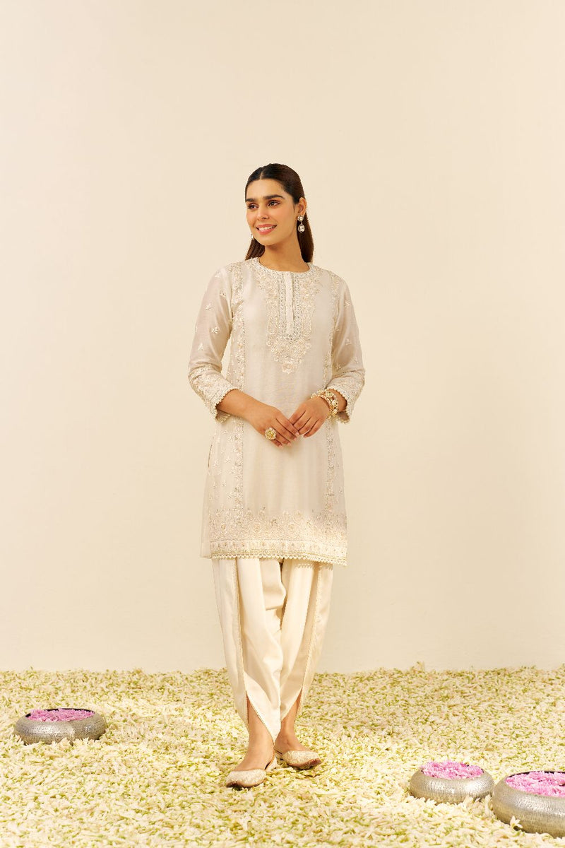 Zaisha - Short Kurta With Dhoti-Daisy Ivory silk by SHEETAL BATRA in ivory color for women in Singapore