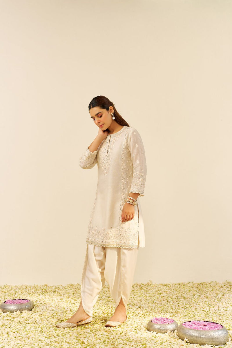 Zaisha - Short Kurta With Dhoti-Daisy Ivory silk by SHEETAL BATRA in ivory color for women in Singapore