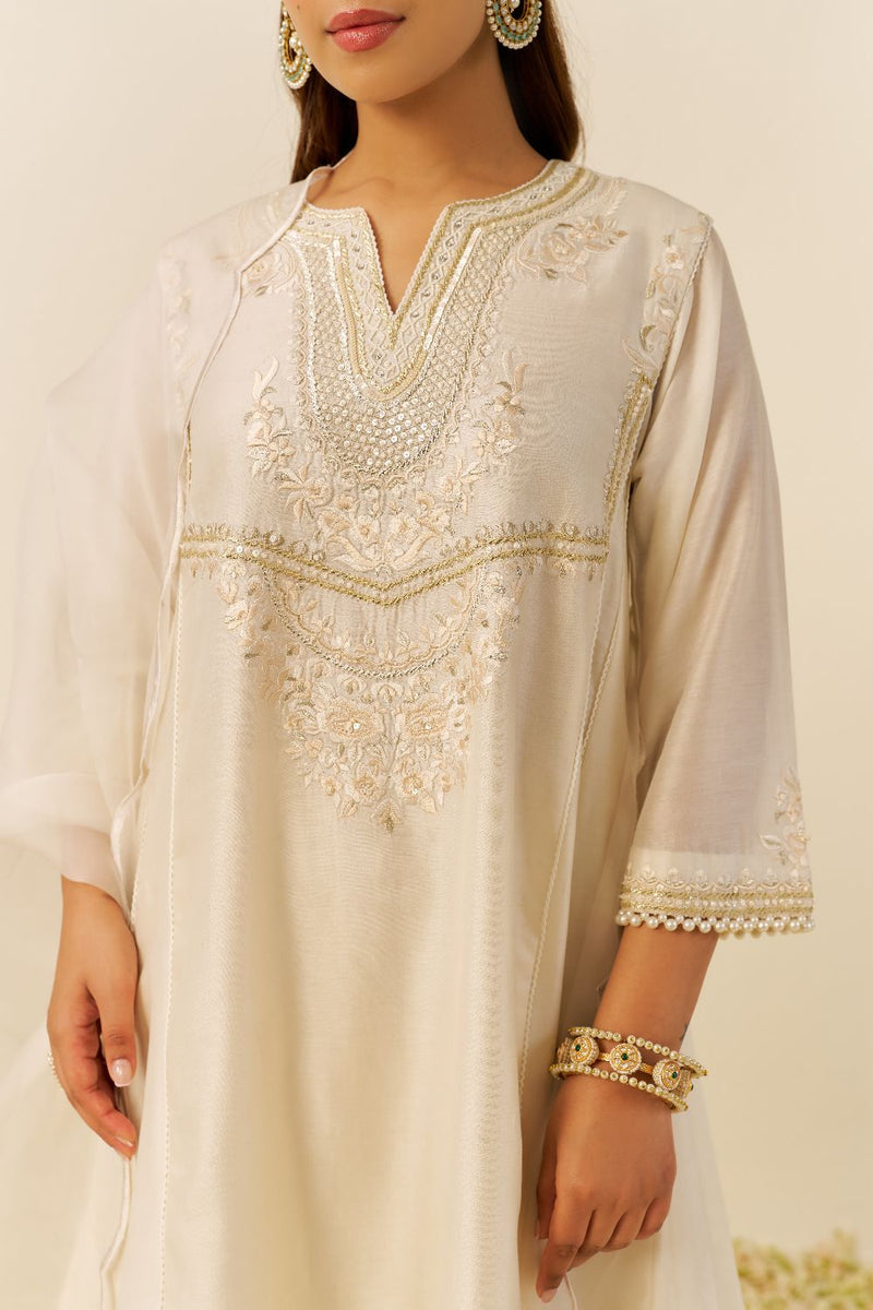 Aiza - Short Chauga With Salwar-Daisy Ivory silk by SHEETAL BATRA in ivory color for women in Singapore