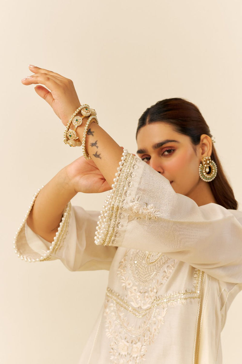 Aiza - Short Chauga With Salwar-Daisy Ivory silk by SHEETAL BATRA in ivory color for women in Singapore
