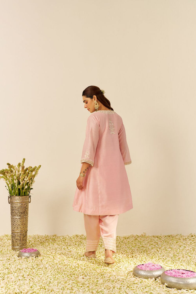 Aiza - Short Chauga With Salwar-Blush Pink silk by SHEETAL BATRA in blush color for women in Singapore