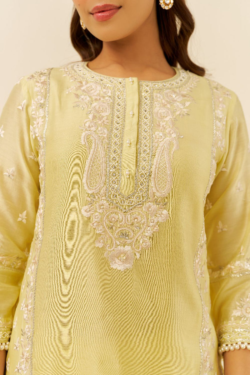 Zaisha - Short Kurta With Dhoti-Lemon Yellow silk by SHEETAL BATRA in yellow color for women in Singapore