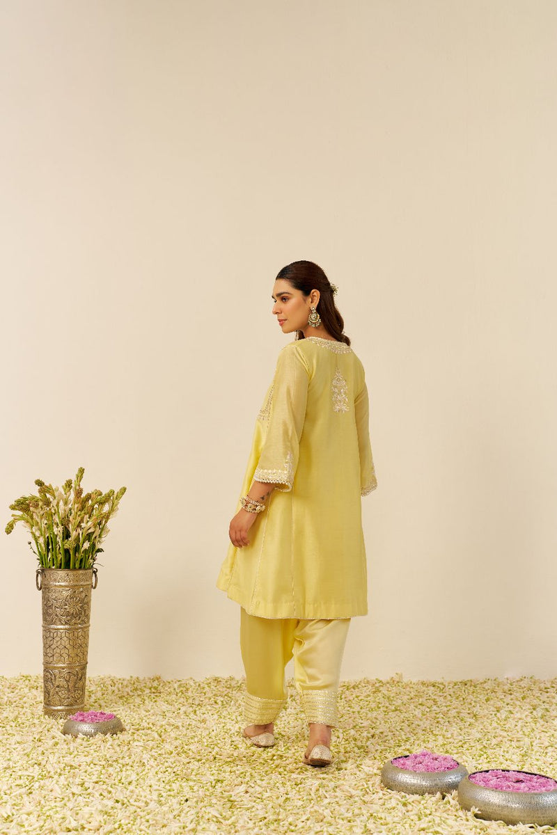 Aiza - Short Chauga With Salwar-Lemon Yellow silk by SHEETAL BATRA in yellow color for women in Singapore