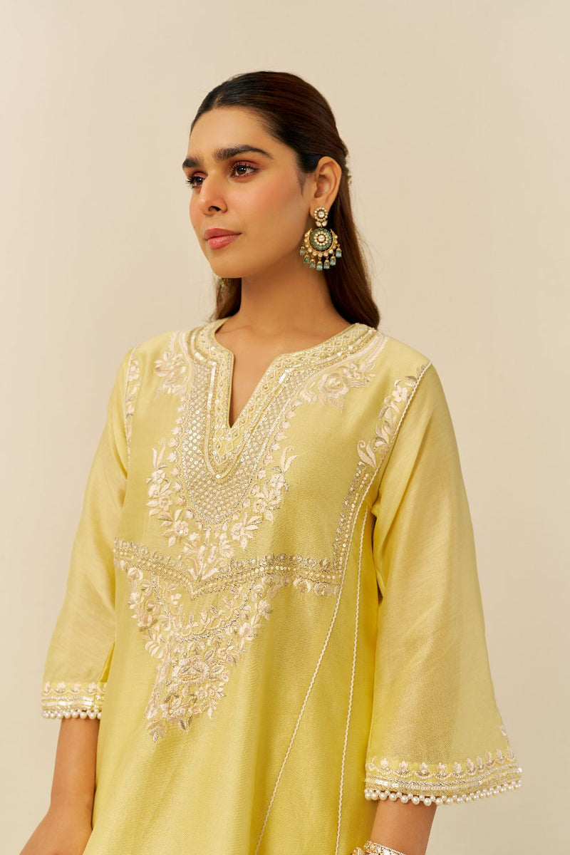 Aiza - Short Chauga With Salwar-Lemon Yellow silk by SHEETAL BATRA in yellow color for women in Singapore