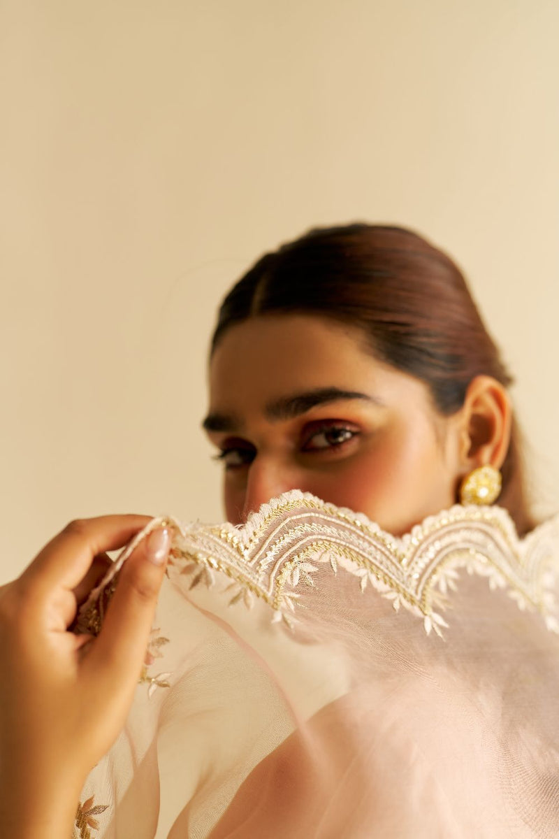 Haniya - Short Kurta With Salwar And Dupatta-Off Rose silk by SHEETAL BATRA in pink color for women in Singapore