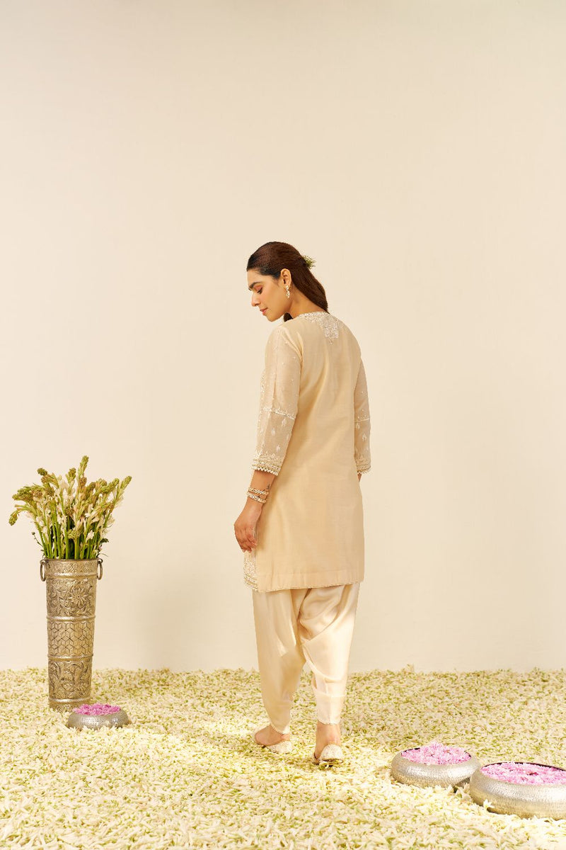 Zahra - Short Kurta With Dhoti-Beige silk by SHEETAL BATRA in beige color for women in Singapore