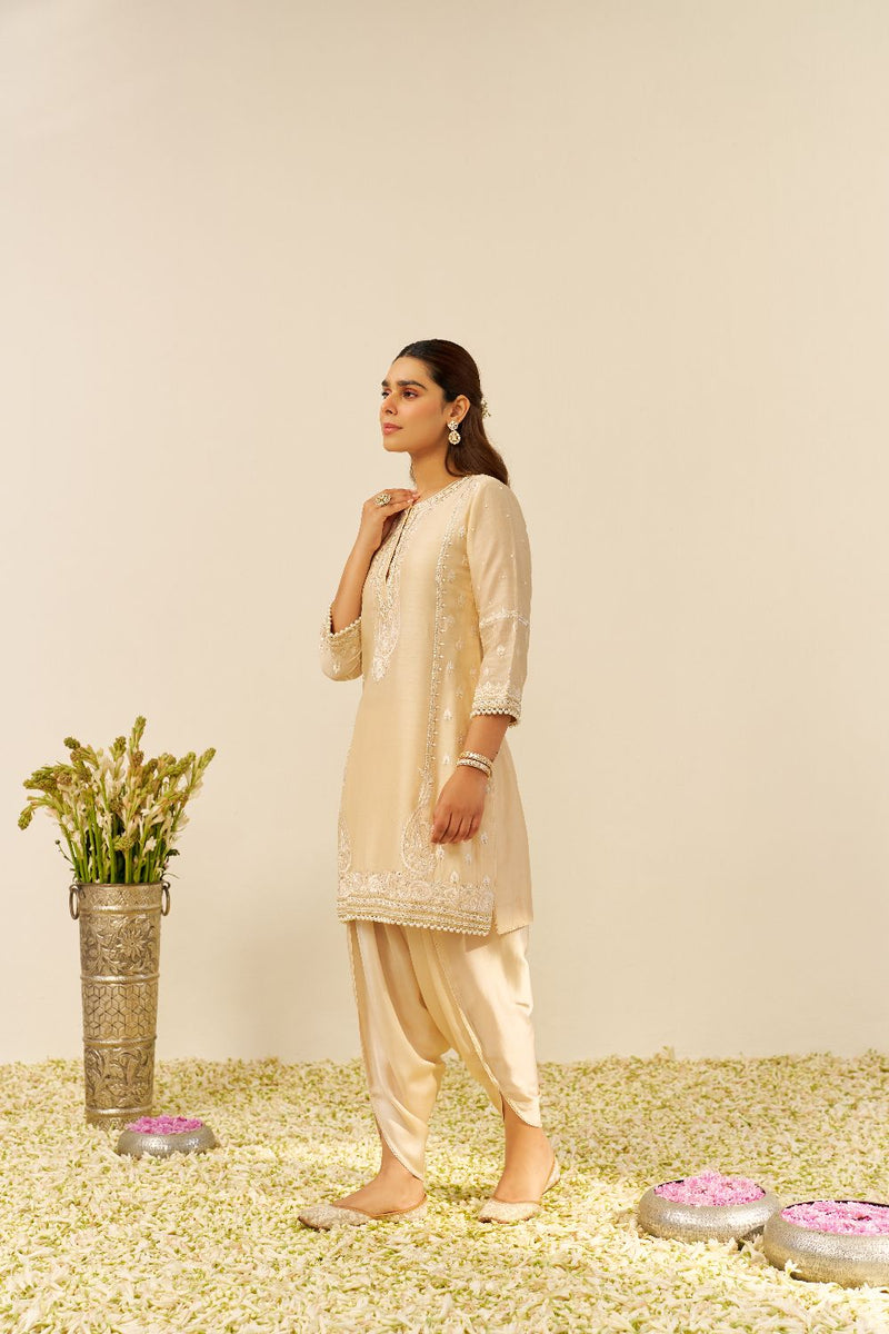Zahra - Short Kurta With Dhoti-Beige silk by SHEETAL BATRA in beige color for women in Singapore