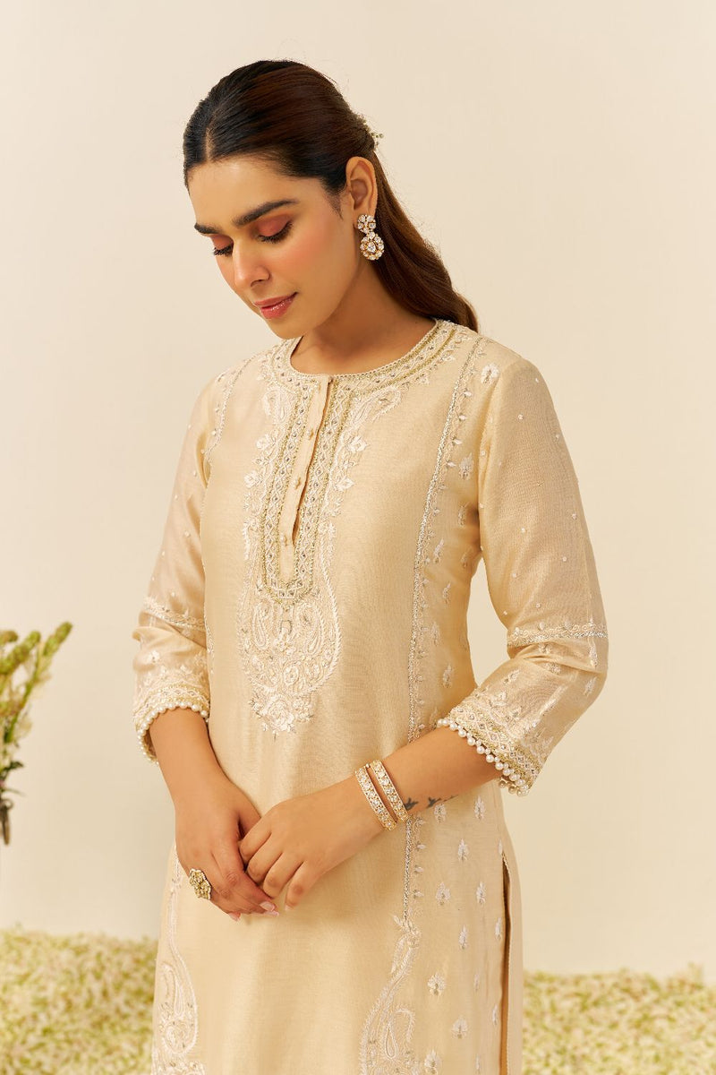 Zahra - Short Kurta With Dhoti-Beige silk by SHEETAL BATRA in beige color for women in Singapore