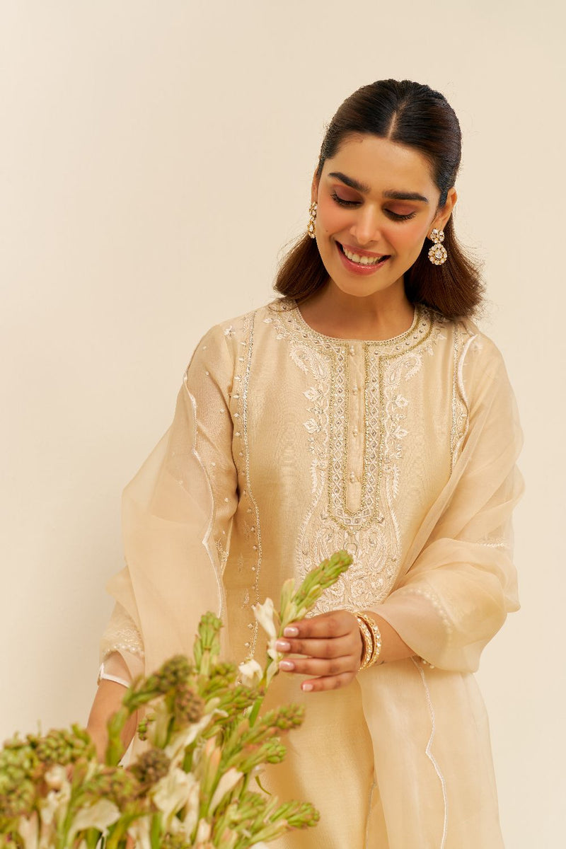 Zahra - Short Kurta With Dhoti-Beige silk by SHEETAL BATRA in beige color for women in Singapore