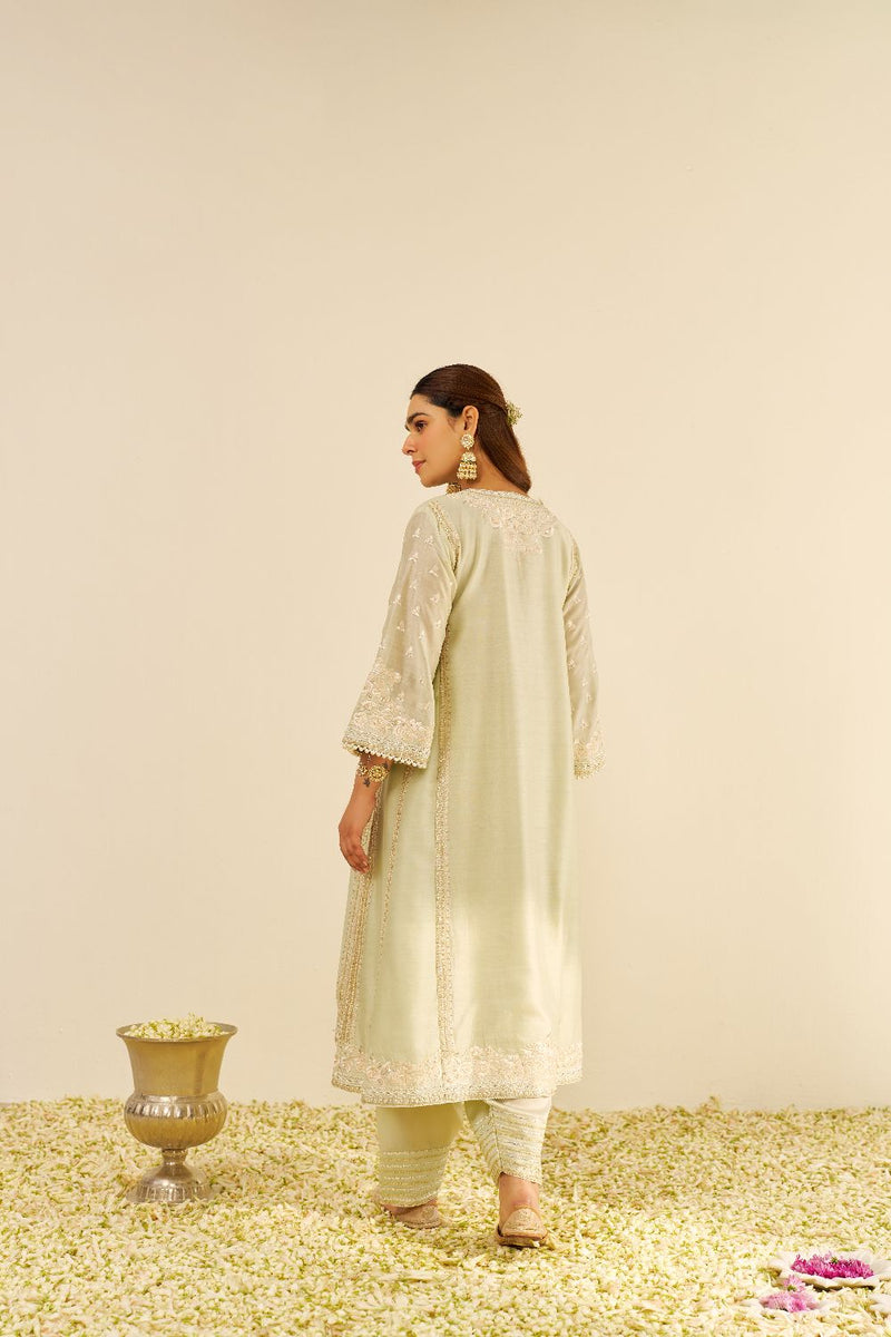Maaroofa - Long Chauga With Salwar-Mint Green silk by SHEETAL BATRA in mint color for women in Singapore