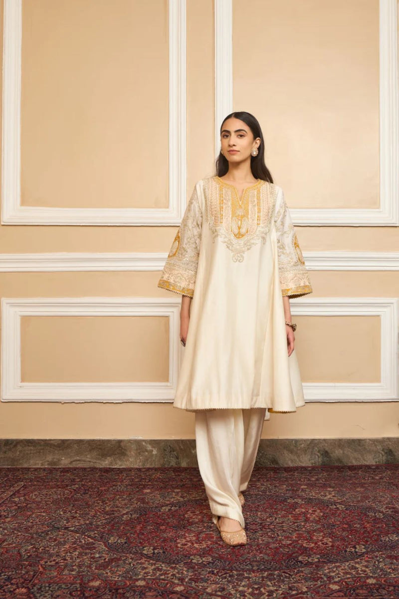 Mohsina Chauga with Salwar-Daisy ivory silk by SHEETAL BATRA in ivory color for women in Singapore