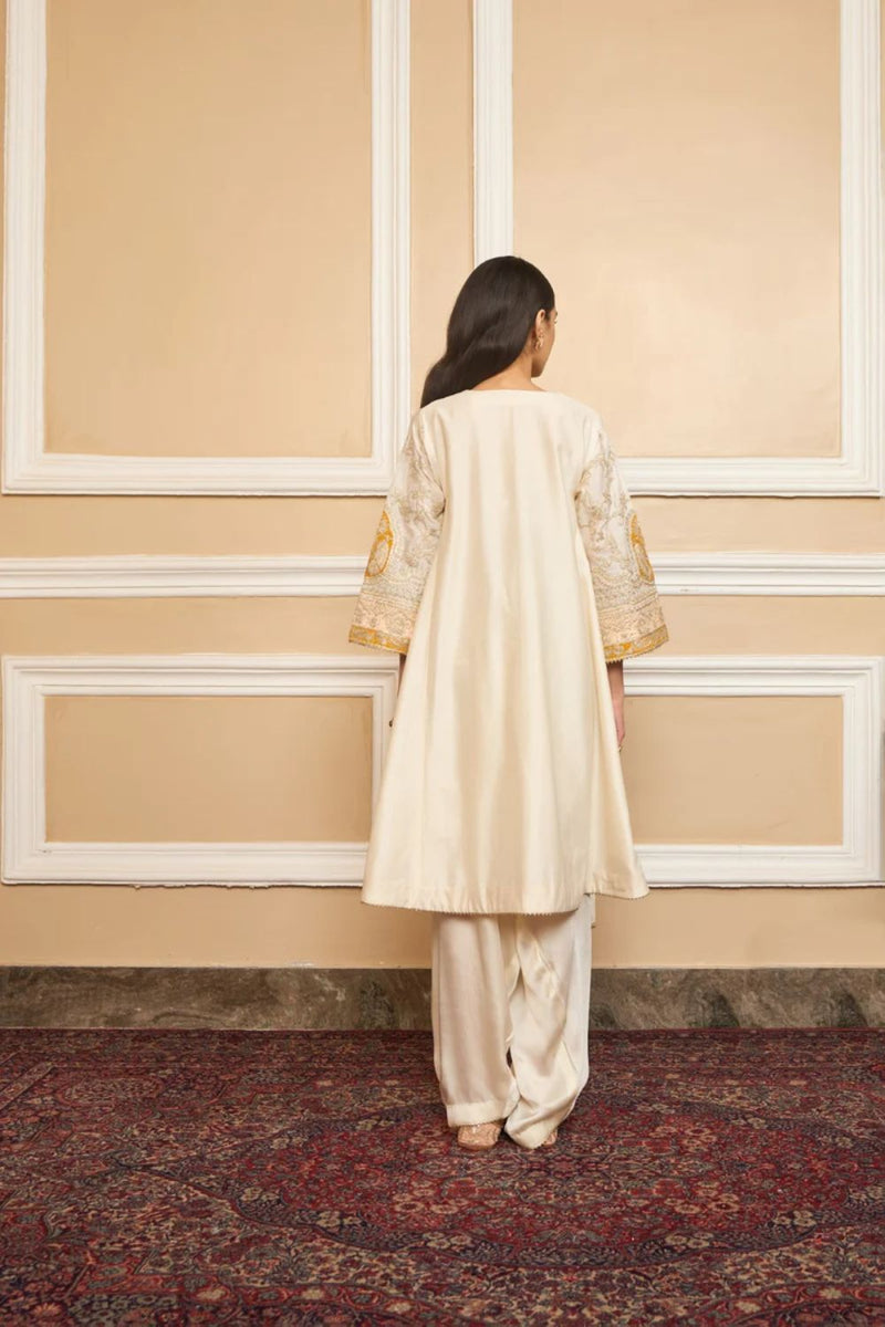 Mohsina Chauga with Salwar-Daisy ivory silk by SHEETAL BATRA in ivory color for women in Singapore