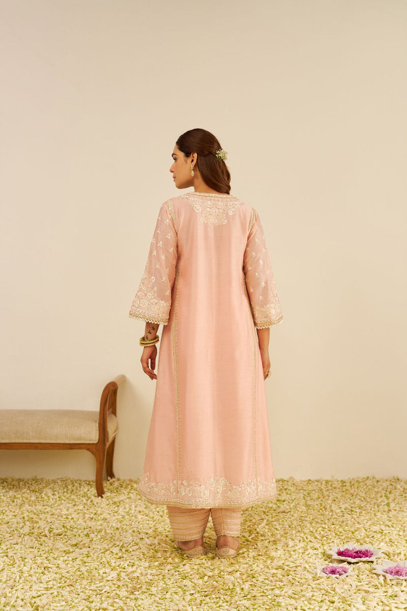 Maaroofa - Long Chauga With Salwar-Off Rose silk by SHEETAL BATRA in pink color for women in Singapore