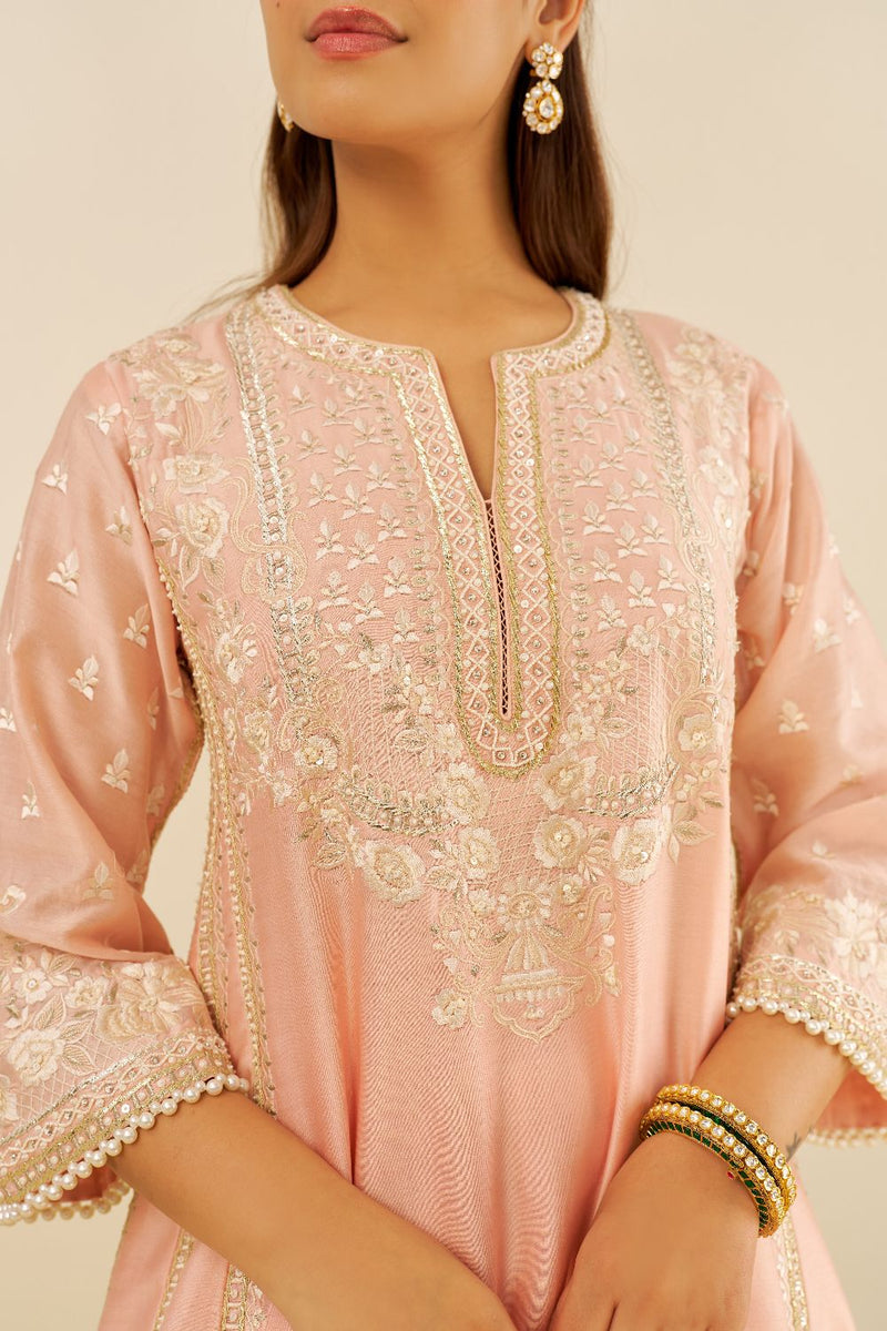 Maaroofa - Long Chauga With Salwar-Off Rose silk by SHEETAL BATRA in pink color for women in Singapore