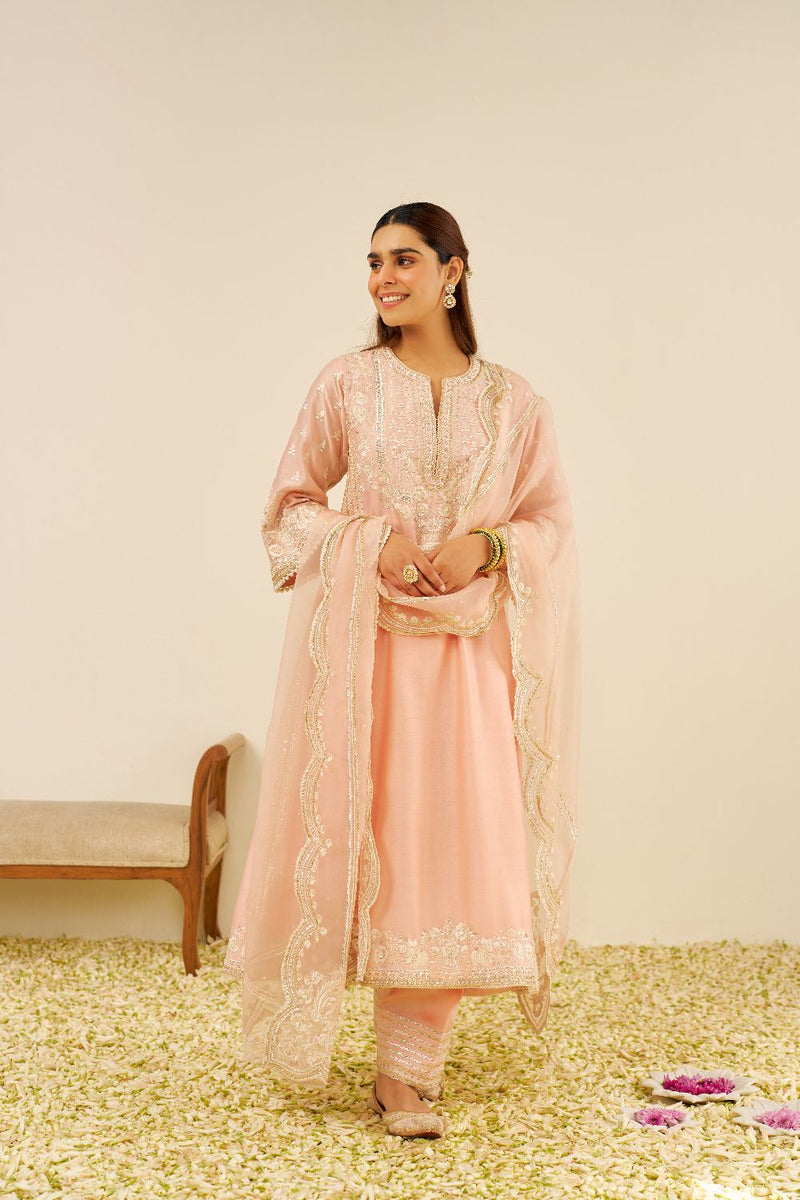 Maaroofa - Long Chauga With Salwar-Off Rose silk by SHEETAL BATRA in pink color for women in Singapore