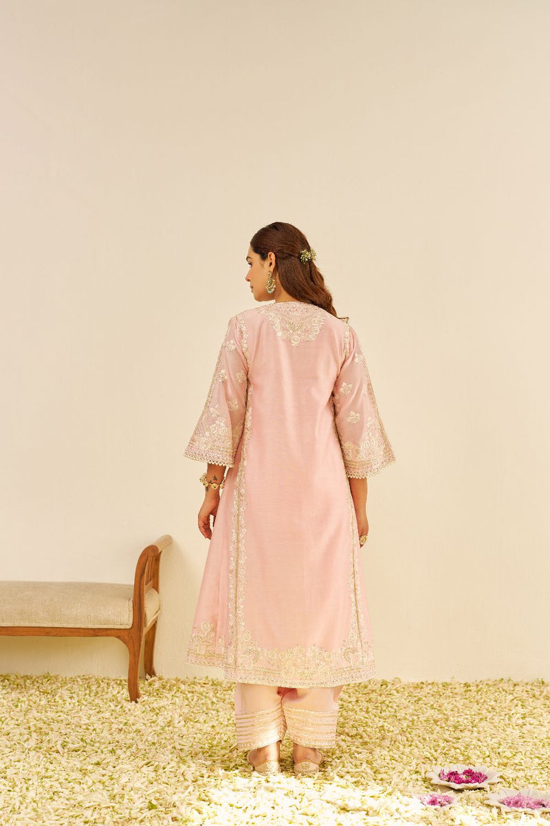Maziya - Long Chauga With Salwar And Dupatta-Blush Pink silk by SHEETAL BATRA in blush color for women in Singapore