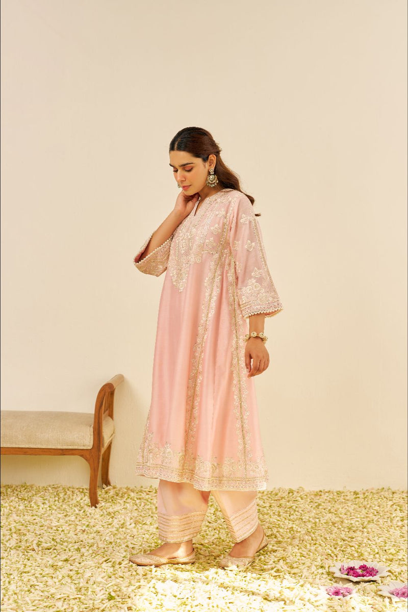 Maziya - Long Chauga With Salwar And Dupatta-Blush Pink silk by SHEETAL BATRA in blush color for women in Singapore