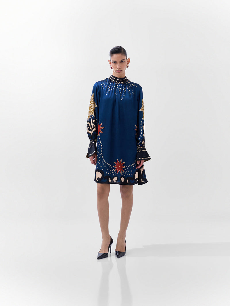 Amber Mini-Old Rose viscose dress by NOIB in multi-color for women in Singapore