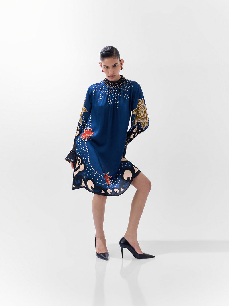 Amber Mini-Old Rose viscose dress by NOIB in multi-color for women in Singapore