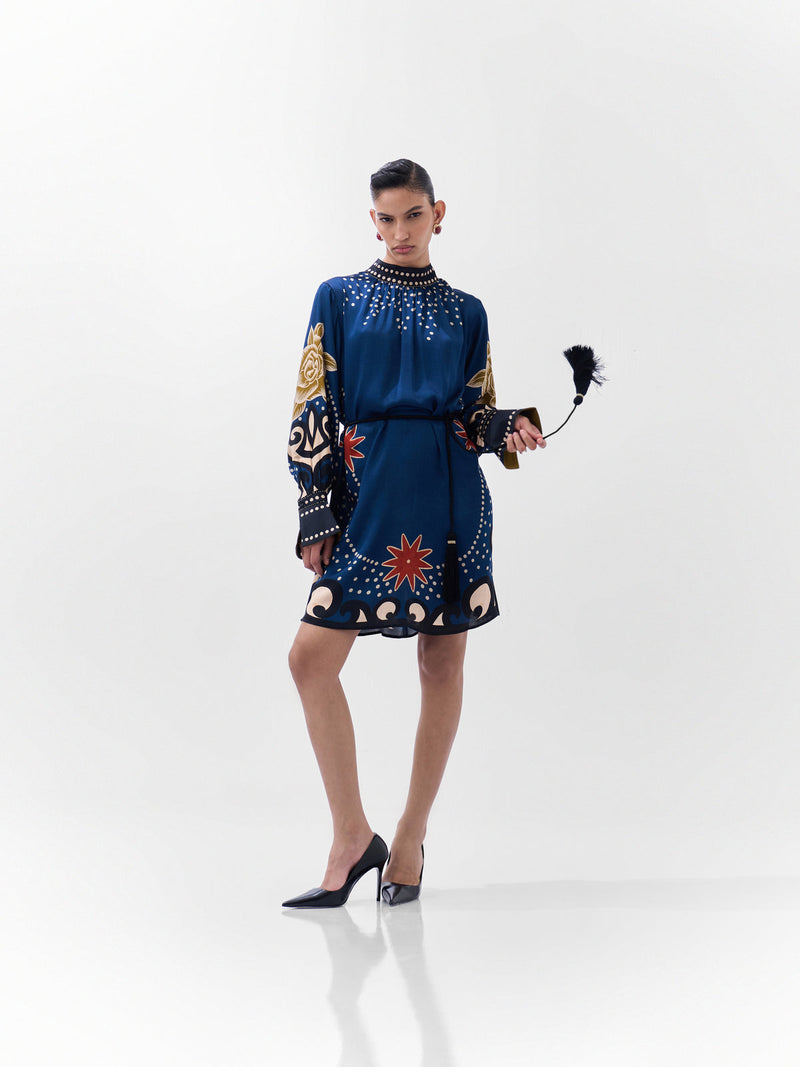 Amber Mini-Old Rose viscose dress by NOIB in multi-color for women in Singapore