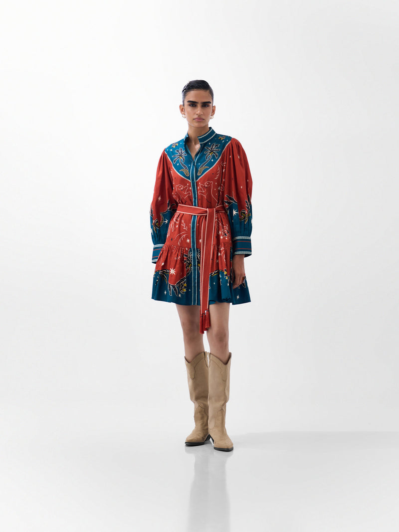 Celia Mini-Nocturnal Jungle cotton dress by NOIB in multi-color for women in Singapore