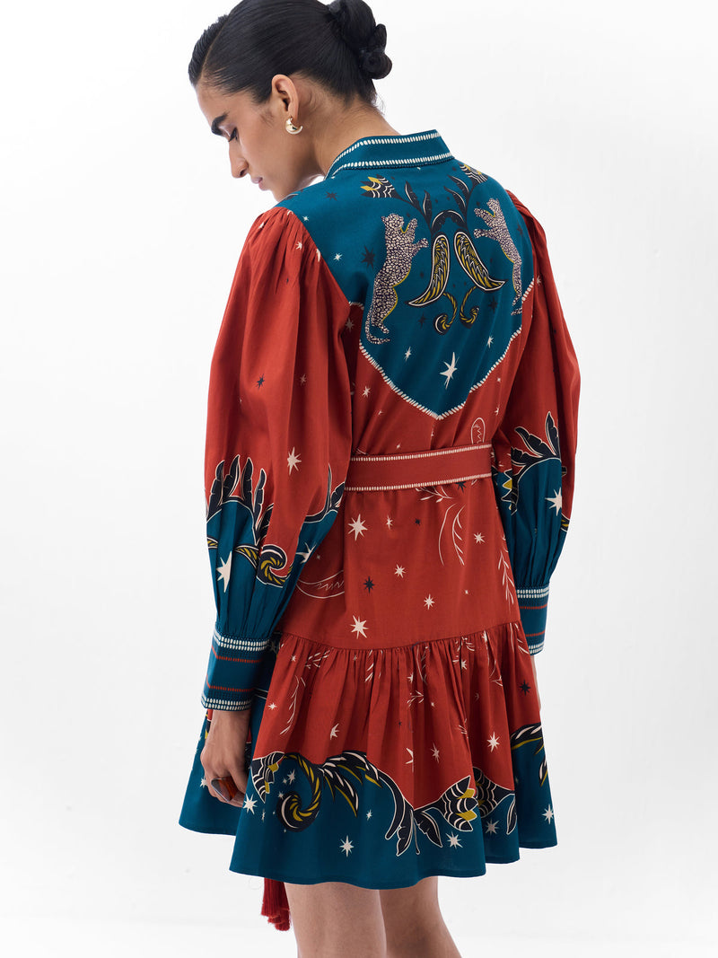 Celia Mini-Nocturnal Jungle cotton dress by NOIB in multi-color for women in Singapore