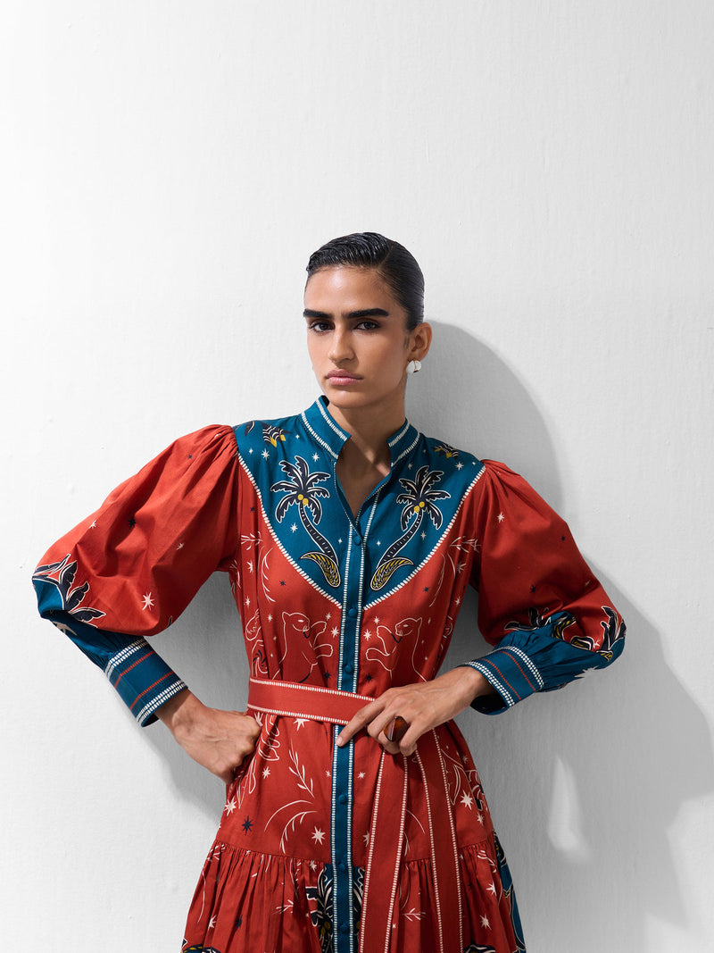 Celia Mini-Nocturnal Jungle cotton dress by NOIB in multi-color for women in Singapore