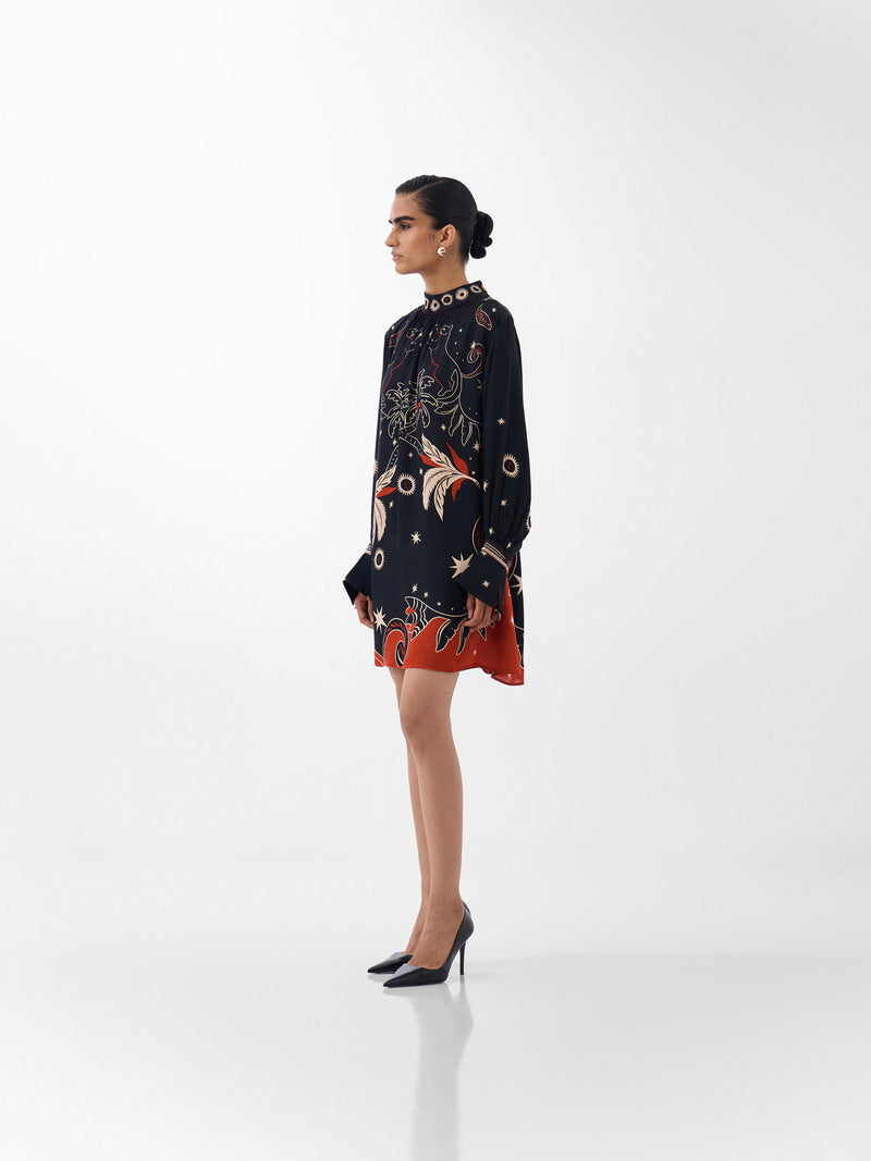 Amber Mini-Nocturnal Jungle viscose dress by NOIB in multi-color for women in Singapore
