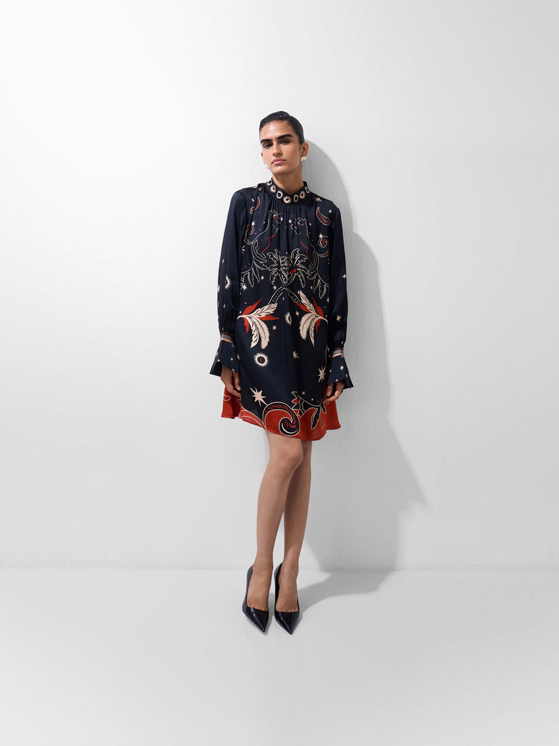 Amber Mini-Nocturnal Jungle viscose dress by NOIB in multi-color for women in Singapore