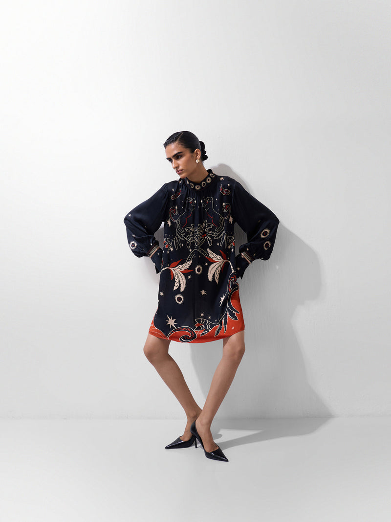 Amber Mini-Nocturnal Jungle viscose dress by NOIB in multi-color for women in Singapore