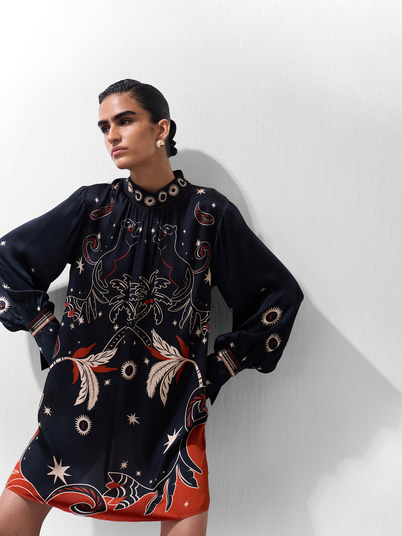 Amber Mini-Nocturnal Jungle viscose dress by NOIB in multi-color for women in Singapore