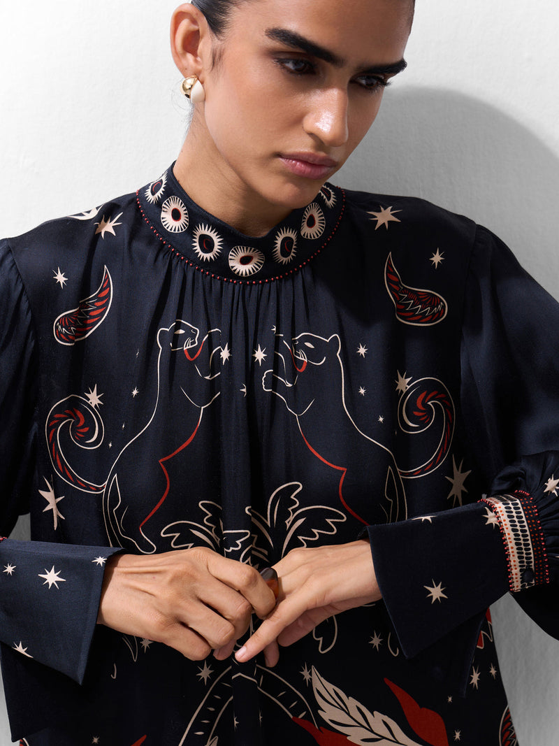 Amber Mini-Nocturnal Jungle viscose dress by NOIB in multi-color for women in Singapore