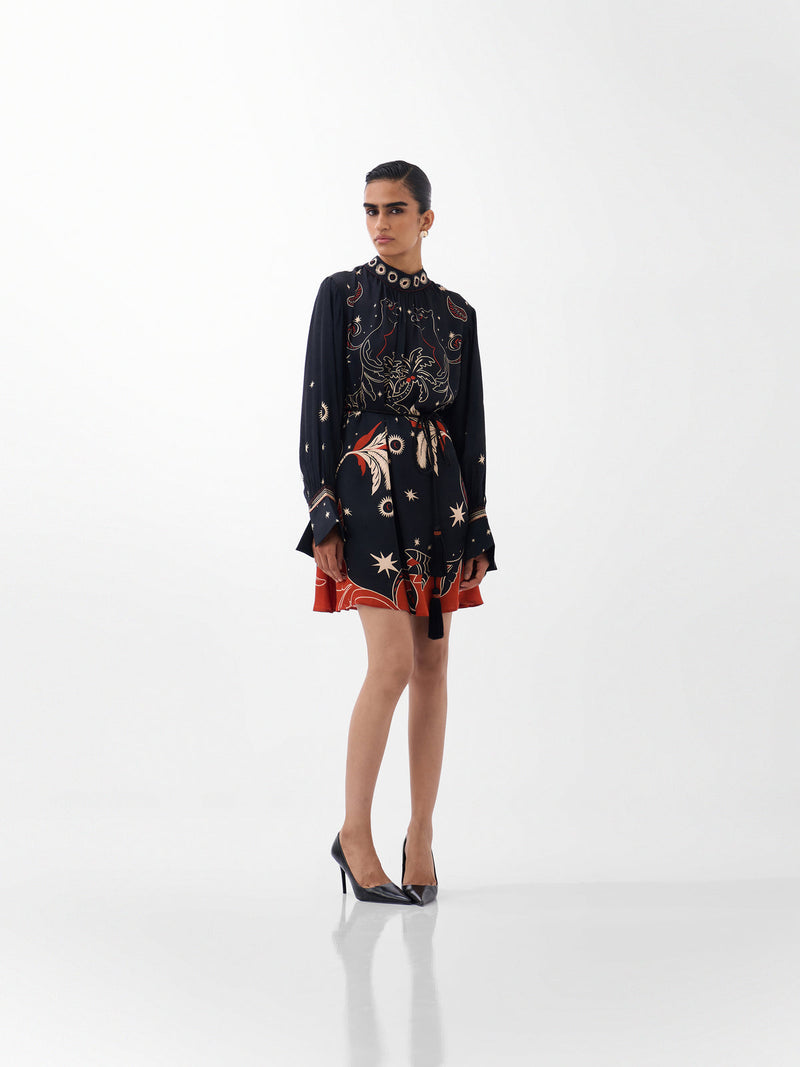 Amber Mini-Nocturnal Jungle viscose dress by NOIB in multi-color for women in Singapore